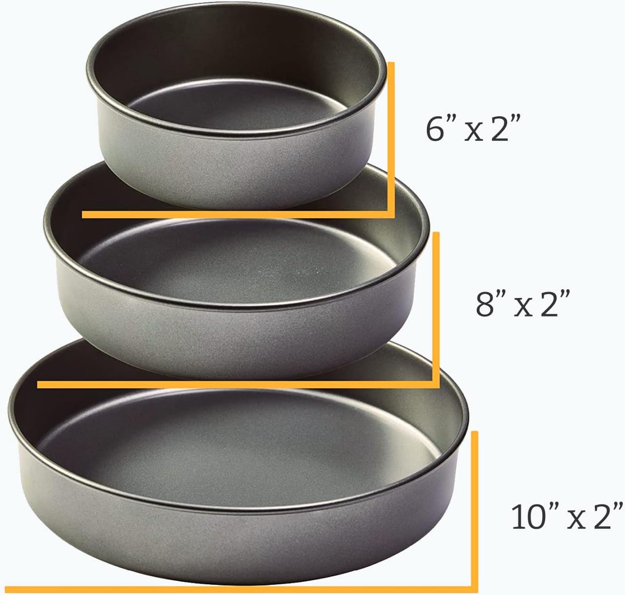 3-Piece Round Cake Pan Set – Nonstick Carbon Steel Baking Pans (6" 8" 10") – Durable Layer Cake Mold for Oven Use
