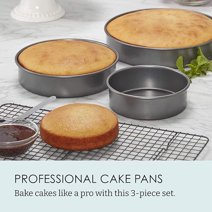 3-Piece Round Cake Pan Set – Nonstick Carbon Steel Baking Pans (6" 8" 10") – Durable Layer Cake Mold for Oven Use