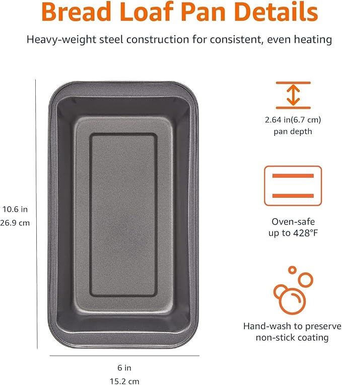 2-Pack Nonstick Loaf Pans – Heavy-Duty Carbon Steel Bread Baking Molds, 10.6" x 6" x 2.64", Oven Safe to 428°F