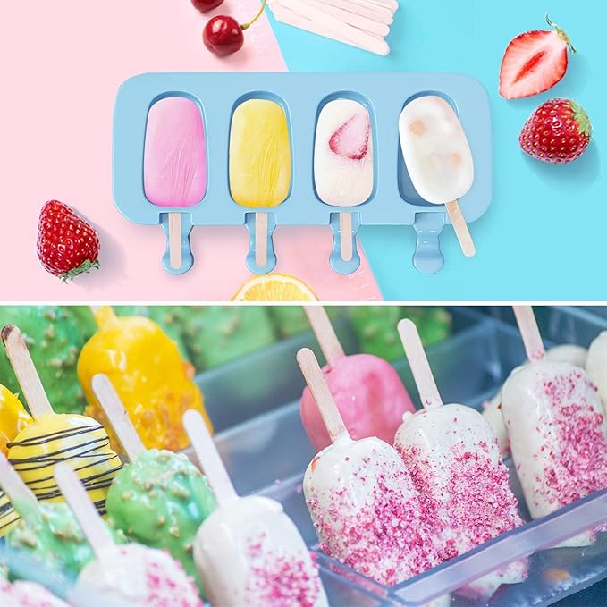 Popsicles Molds,2 Pack Homemade Cake Pop Molds, Reusable Silicone Ice Pop Cream/ Cakesicle Maker Molds