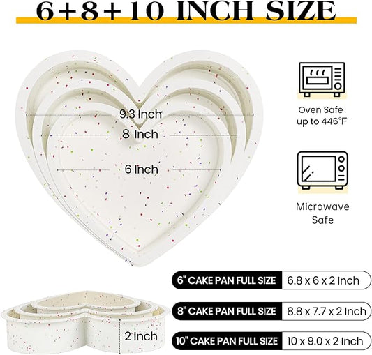 3 Pcs Silicone Heart Shaped Cake Pans 10 Inch 8 Inch 6 Inch Mini Small Large Heart Cake Pan Set Nonstick Silicone Heart Molds for Baking (Cream)