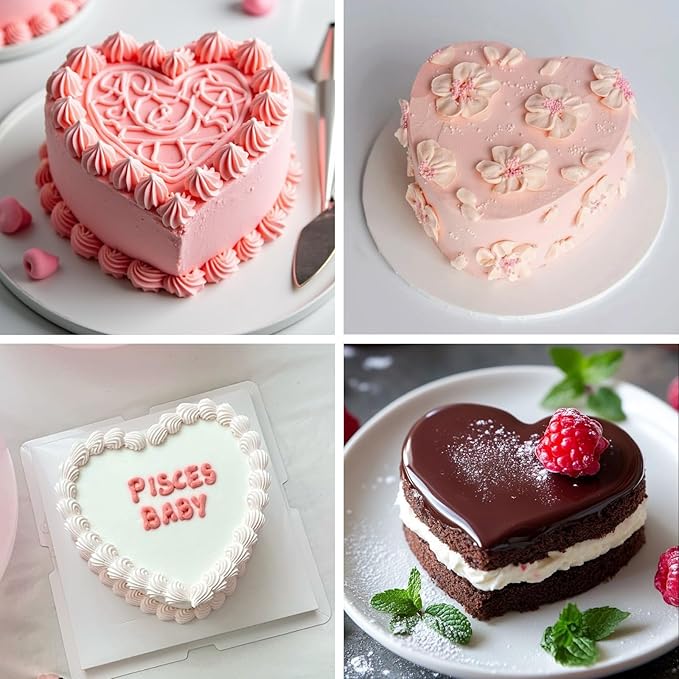 6 Inch Heart Cake Pan, Set of 2 Heart Shaped Cake Pans with 60 Pieces Parchment Paper, Non-stick Cake Baking Pans for Kitchen Birthday Wedding
