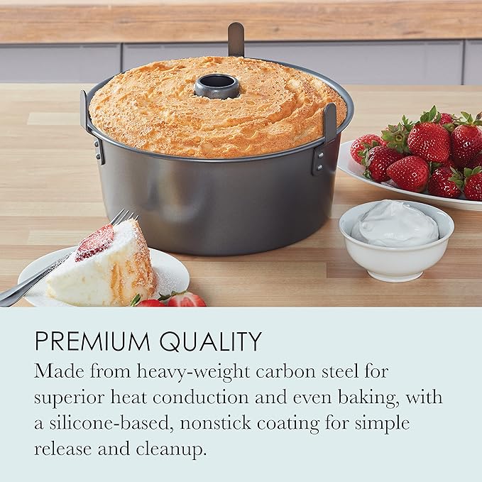 10.2" Removable Bottom Angel Food Cake Pan – Tube Pan with Cooling Legs, Nonstick Chiffon Cake Mold for Baking