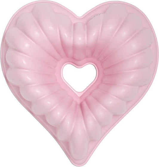 Romantic Heart-Shaped Bundt Cake Pan – Nonstick Fluted Baking Mold, Pink and White, 11.25” Large Size for Valentines & Celebration Cakes
