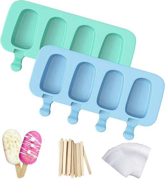 Popsicles Molds,2 Pack Homemade Cake Pop Molds, Reusable Silicone Ice Pop Cream/ Cakesicle Maker Molds