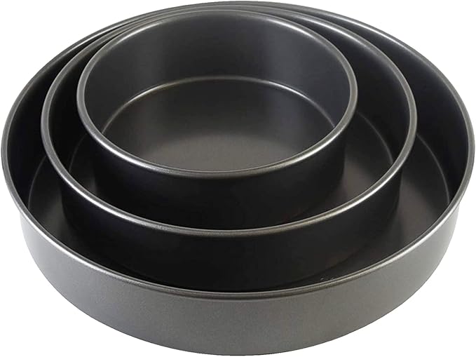 3-Piece Round Cake Pan Set – Nonstick Carbon Steel Baking Pans (6" 8" 10") – Durable Layer Cake Mold for Oven Use
