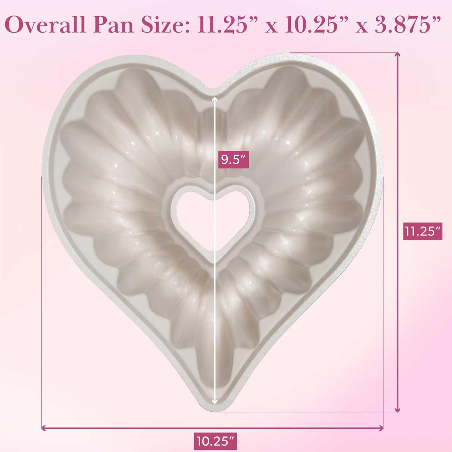 Romantic Heart-Shaped Bundt Cake Pan – Nonstick Fluted Baking Mold, Pink and White, 11.25” Large Size for Valentines & Celebration Cakes