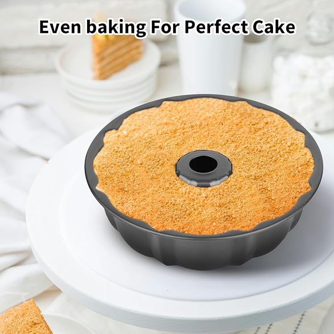 9.5" Non-stick Cake Pan, Heavy Duty Carbon Steel Fluted Tube Round Baking Pan, Pound Cake Pan Mold,Tube Bakeware,Baking Mold for Jello,Gelatin,Chocoflan,Flan