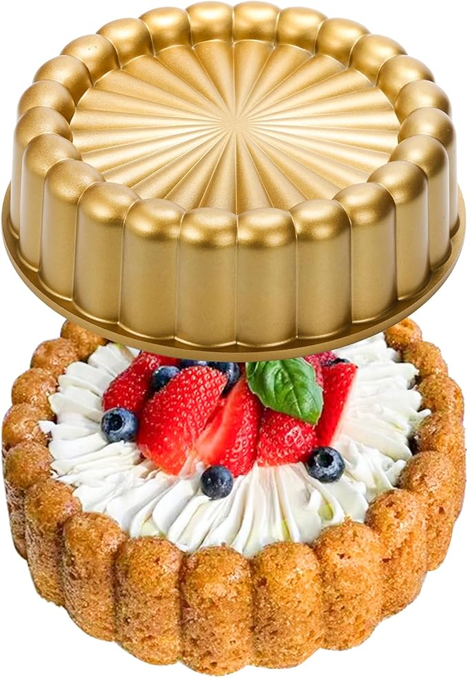 9.5 Inch Charlotte Cake Pan, Reusable Mold Fluted Cake Pan, Nonstick Aluminium Cake Mold with Flower Shape for Cheese Cake, Chocolate Cake, Strawberry Shortcake, Brownie Tart Pie