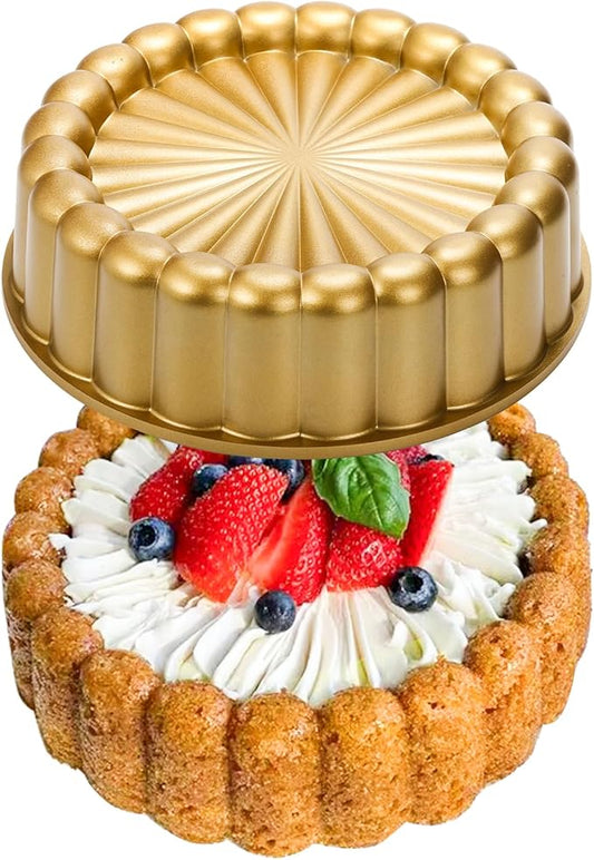 9.5 Inch Charlotte Cake Pan, Reusable Mold Fluted Cake Pan, Nonstick Aluminium Cake Mold with Flower Shape for Cheese Cake, Chocolate Cake, Strawberry Shortcake, Brownie Tart Pie