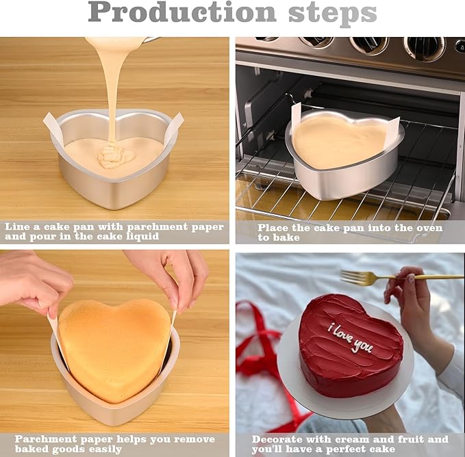 6 Inch Heart Cake Pan, Set of 2 Heart Shaped Cake Pans with 60 Pieces Parchment Paper, Non-stick Cake Baking Pans for Kitchen Birthday Wedding