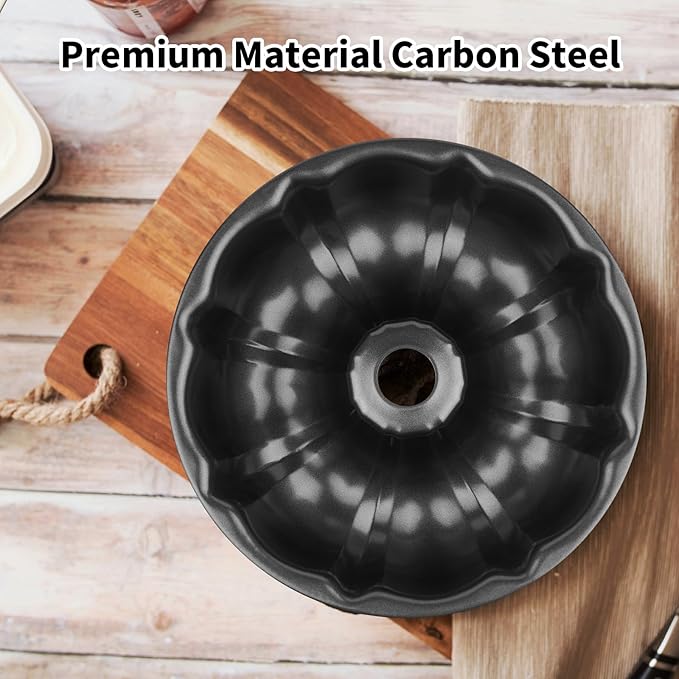 9.5" Non-stick Cake Pan, Heavy Duty Carbon Steel Fluted Tube Round Baking Pan, Pound Cake Pan Mold,Tube Bakeware,Baking Mold for Jello,Gelatin,Chocoflan,Flan