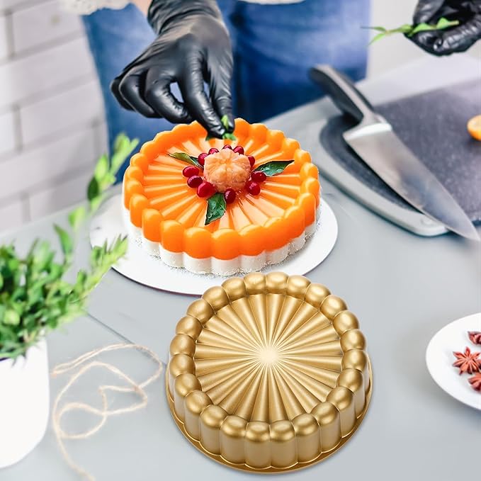 9.5 Inch Charlotte Cake Pan, Reusable Mold Fluted Cake Pan, Nonstick Aluminium Cake Mold with Flower Shape for Cheese Cake, Chocolate Cake, Strawberry Shortcake, Brownie Tart Pie