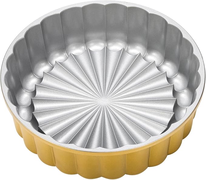 9.5 Inch Charlotte Cake Pan, Reusable Mold Fluted Cake Pan, Nonstick Aluminium Cake Mold with Flower Shape for Cheese Cake, Chocolate Cake, Strawberry Shortcake, Brownie Tart Pie
