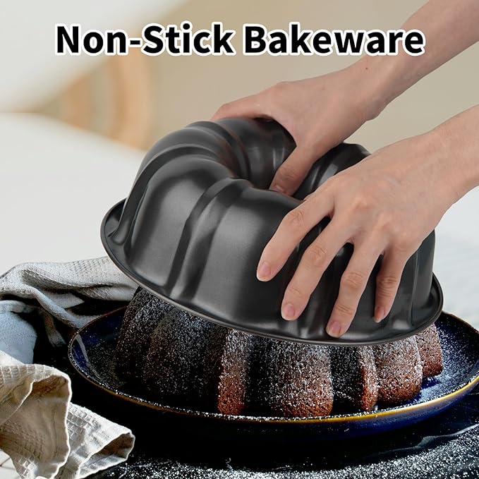 9.5" Non-stick Cake Pan, Heavy Duty Carbon Steel Fluted Tube Round Baking Pan, Pound Cake Pan Mold,Tube Bakeware,Baking Mold for Jello,Gelatin,Chocoflan,Flan